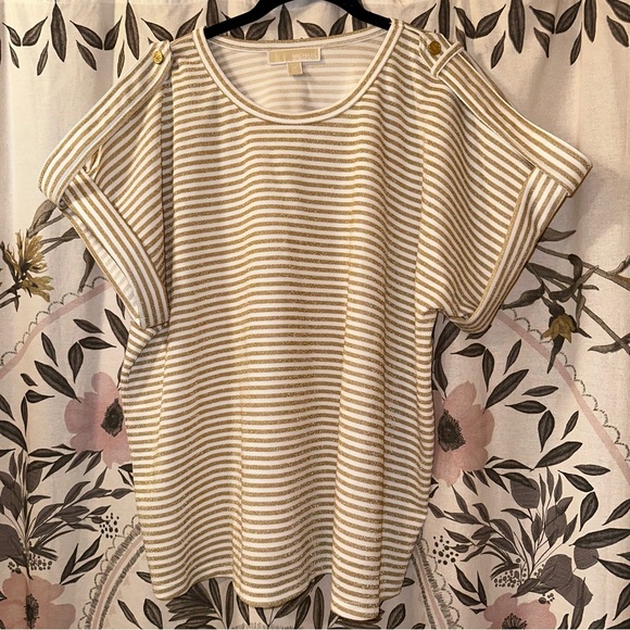 Michael Michael Kors metallic gold striped shirt 2X - Picture 1 of 6